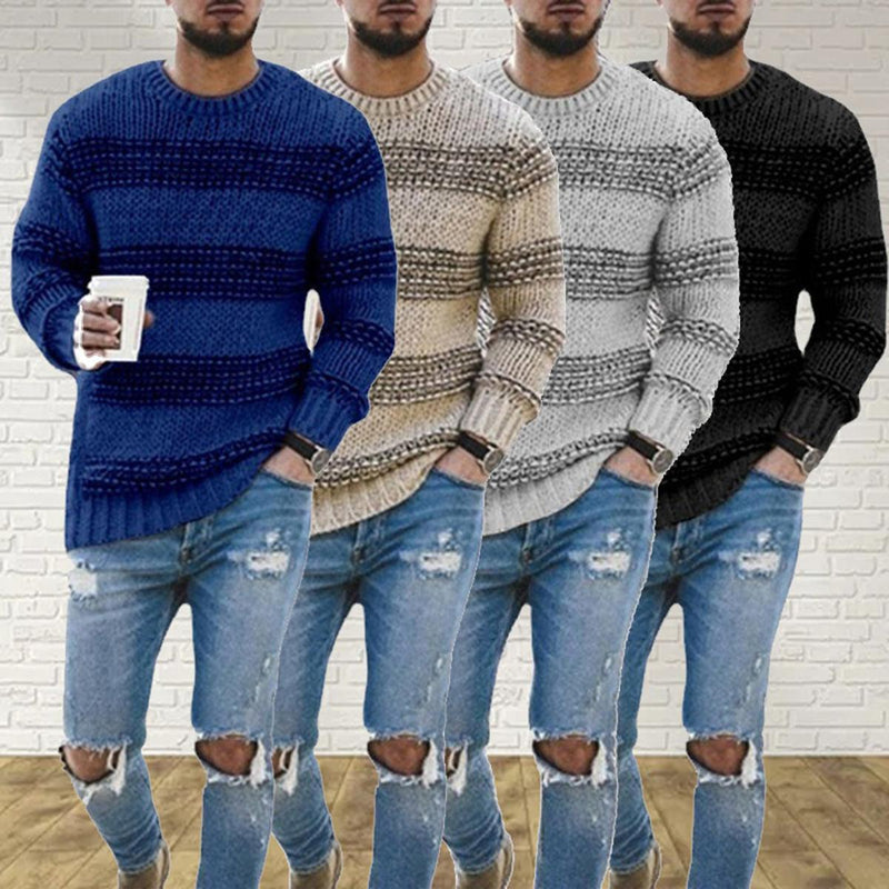 Men&#39;s Soft Knit Striped Sweater For Everyday Wear