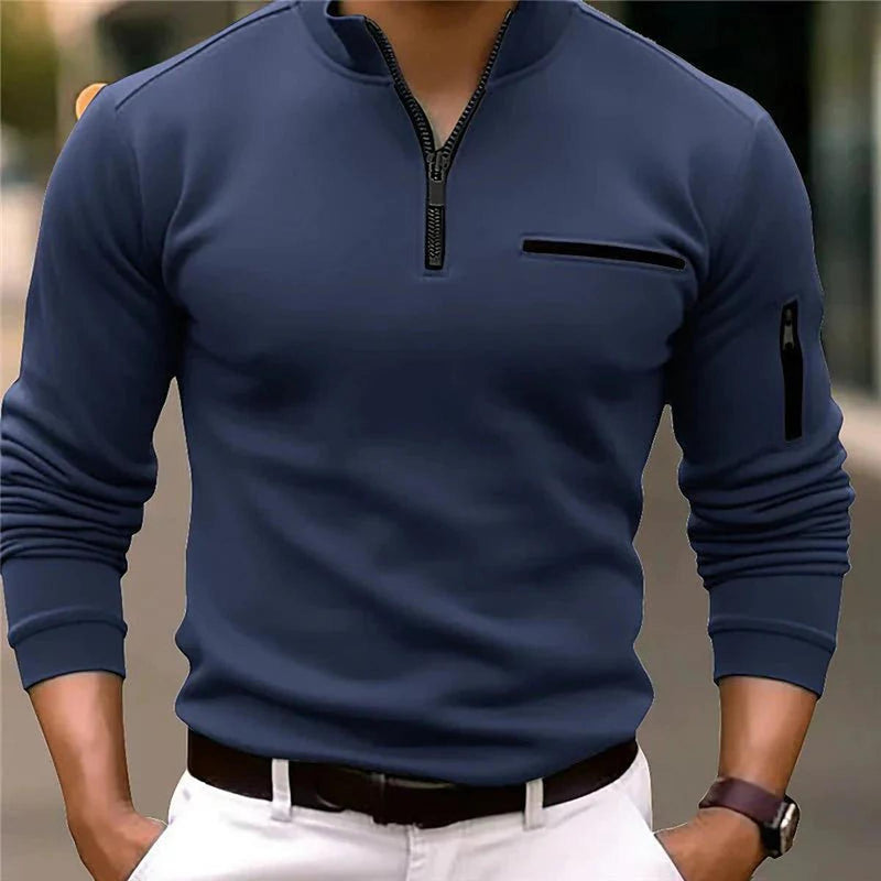Men&#39;s Spring Zip-Up Sweater With Chest Pocket