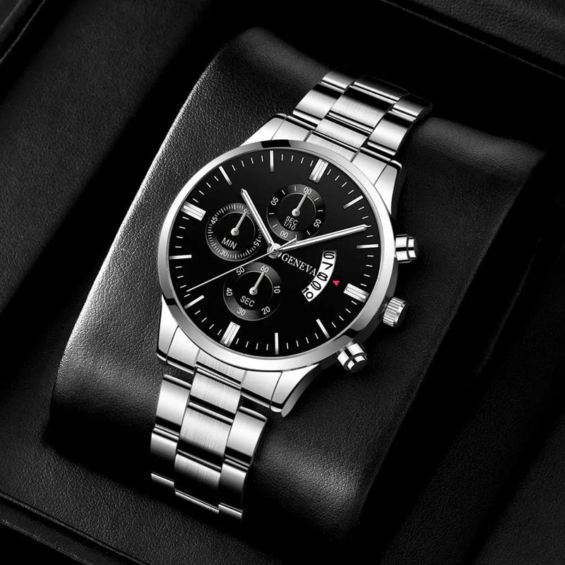 Men&#39;s Stainless Steel Quartz Watch With Calendar And Scratch-Resistant Glass