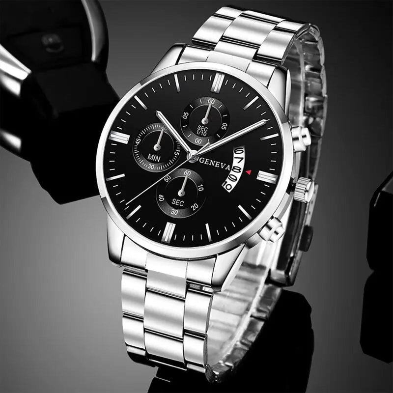 Men&#39;s Stainless Steel Quartz Watch With Calendar And Scratch-Resistant Glass