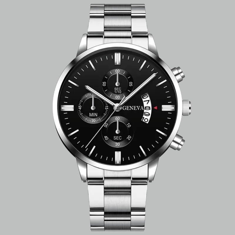 Men&#39;s Stainless Steel Quartz Watch With Calendar And Scratch-Resistant Glass