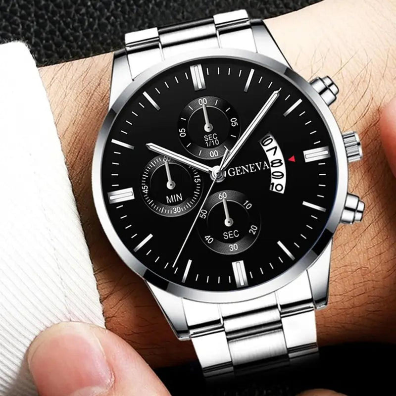Men&#39;s Stainless Steel Quartz Watch With Calendar And Scratch-Resistant Glass