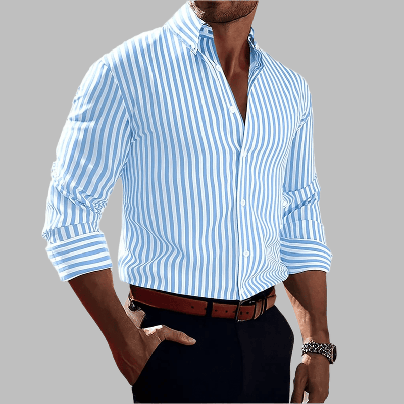 Men&#39;s Striped Button-Down Shirt Tailored Fit Spring Fall Casual Wear
