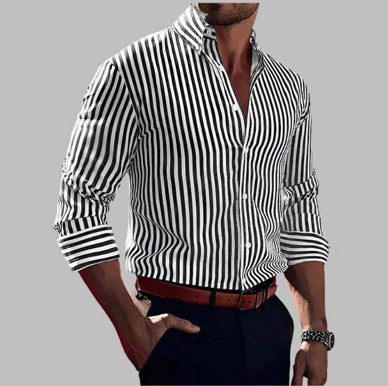 Men&#39;s Striped Button-Down Shirt Tailored Fit Spring Fall Casual Wear