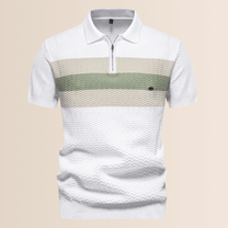 Men&#39;s Striped Knit Polo Shirt With Half-Zip