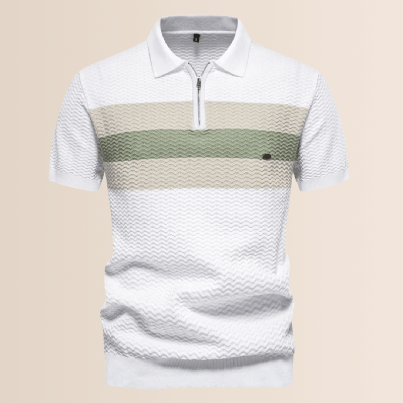 Men&#39;s Striped Knit Polo Shirt With Half-Zip