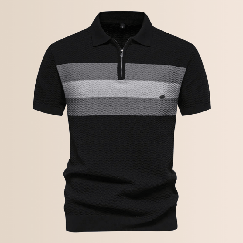 Men&#39;s Striped Knit Polo Shirt With Half-Zip