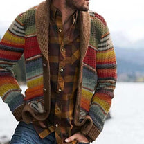 Men&#39;s Striped Knitted Jacket in Yellow - Comfortable Casual Wear
