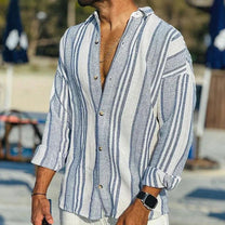 Men&#39;s Striped Long Sleeve Shirt Polyester Linen Blend