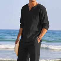 Men&#39;s Summer Linen Set Breathable Wrinkle-Resistant O-Neck