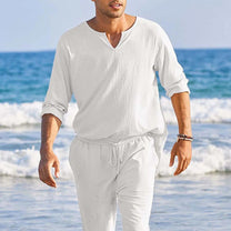 Men&#39;s Summer Linen Set Breathable Wrinkle-Resistant O-Neck