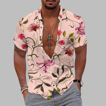 Men&#39;s Summer Print Shirt With Single-Breasted Closure