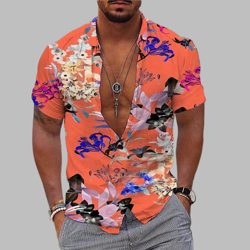 Men&#39;s Summer Print Shirt With Single-Breasted Closure