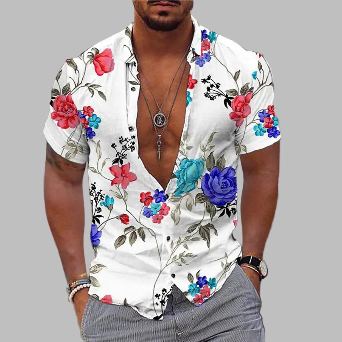 White floral shirt / 5XL