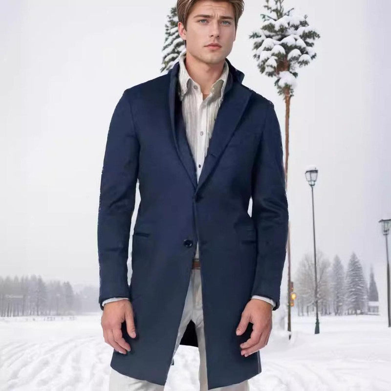 Men&#39;s Tailored Wool Overcoat With Single-Breasted Design