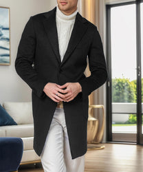 Men&#39;s Tailored Wool Overcoat With Single-Breasted Design