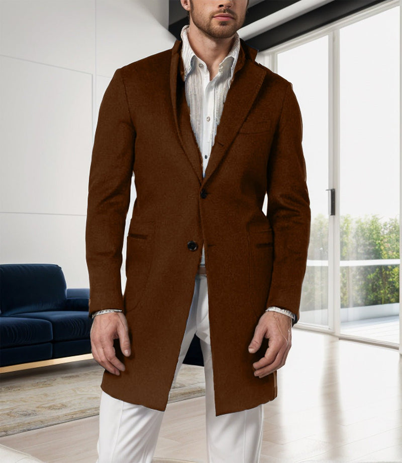 Men&#39;s Tailored Wool Overcoat With Single-Breasted Design