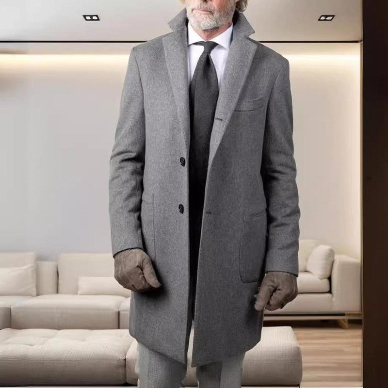 Men&#39;s Tailored Wool Overcoat With Single-Breasted Design