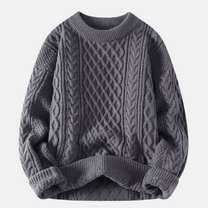 Men&#39;s Thick Knitted Winter Sweater with O-Neck and Relaxed Fit