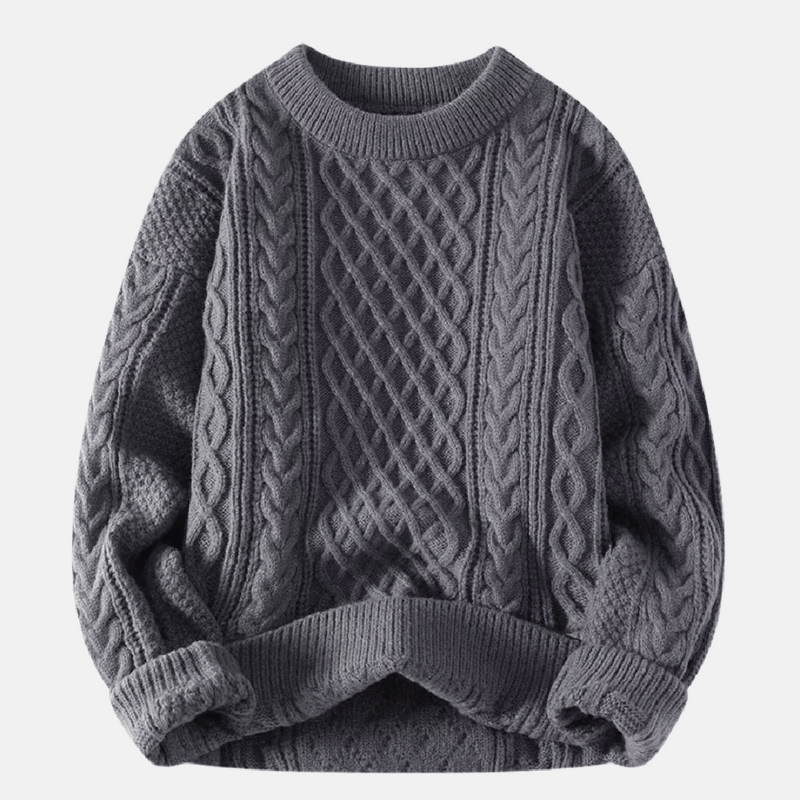 Men&#39;s Thick Knitted Winter Sweater with O-Neck and Relaxed Fit