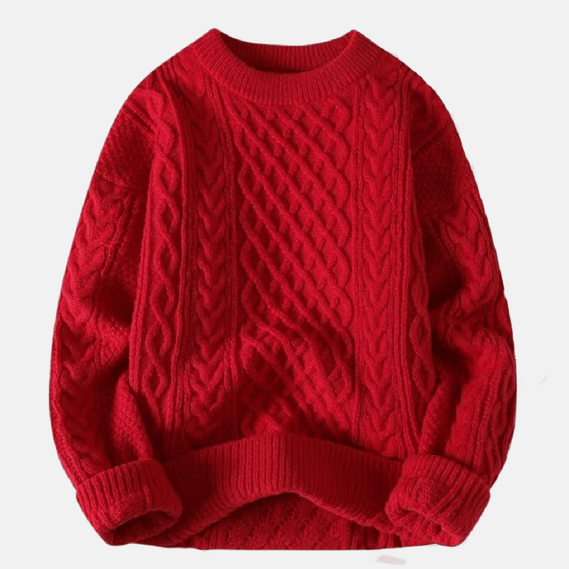Men&#39;s Thick Knitted Winter Sweater with O-Neck and Relaxed Fit