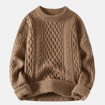 Men&#39;s Thick Knitted Winter Sweater with O-Neck and Relaxed Fit