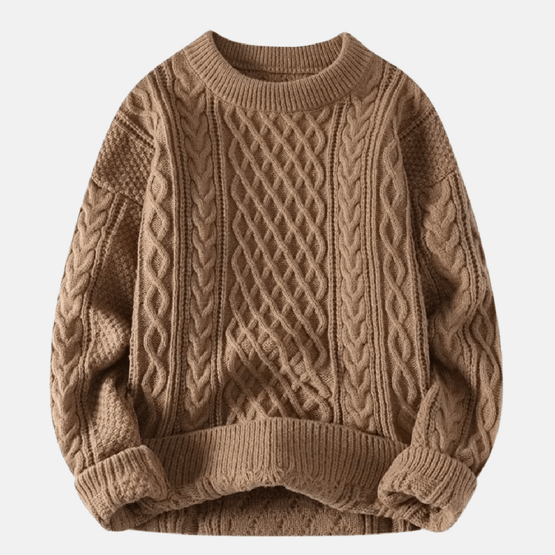 Men&#39;s Thick Knitted Winter Sweater with O-Neck and Relaxed Fit