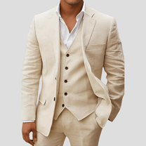 Men&#39;s Three-Piece Linen Suit Set: Blazer, Waistcoat, and Trousers