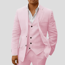 Men&#39;s Three-Piece Linen Suit Set: Blazer, Waistcoat, and Trousers