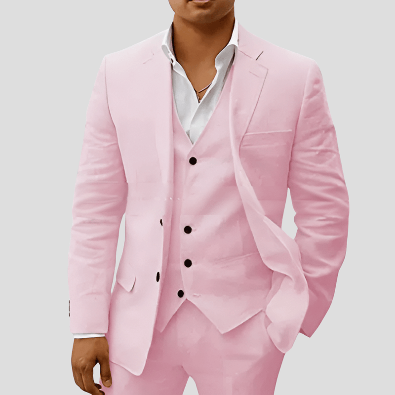 Men&#39;s Three-Piece Linen Suit Set: Blazer, Waistcoat, and Trousers