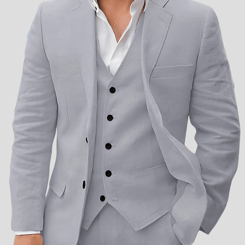 Men&#39;s Three-Piece Linen Suit Set: Blazer, Waistcoat, and Trousers