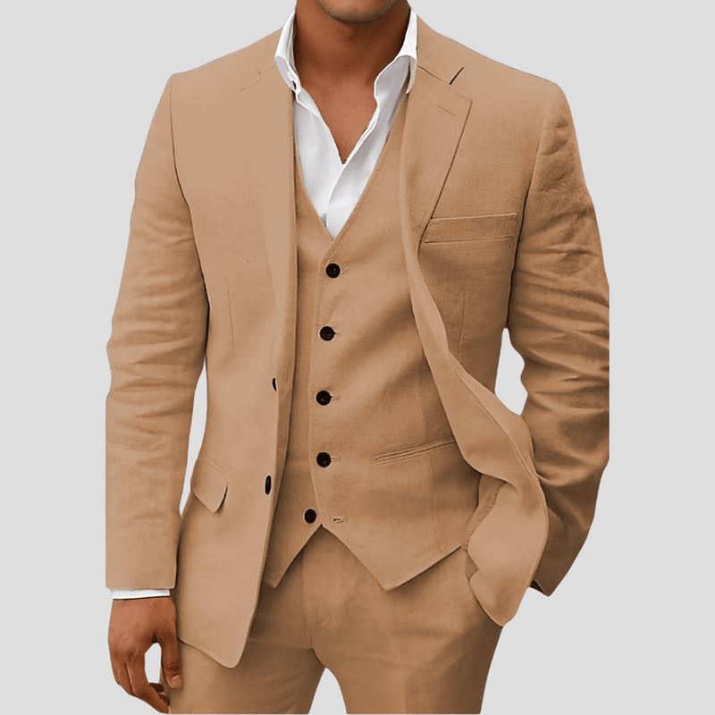 Men&#39;s Three-Piece Linen Suit Set: Blazer, Waistcoat, and Trousers
