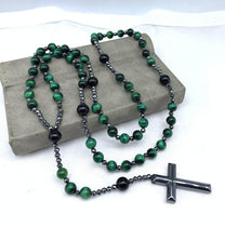 Men&#39;s Tiger Eye Lapis Lazuli Cross Rosary Necklace