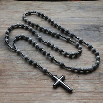 Men&#39;s Tiger Eye Lapis Lazuli Cross Rosary Necklace