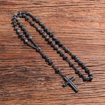 Men&#39;s Tiger Eye Lapis Lazuli Cross Rosary Necklace