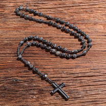 Men&#39;s Tiger Eye Lapis Lazuli Cross Rosary Necklace