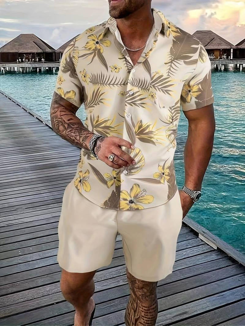 Men&#39;s Tropical Floral Print Button-Up Shirt