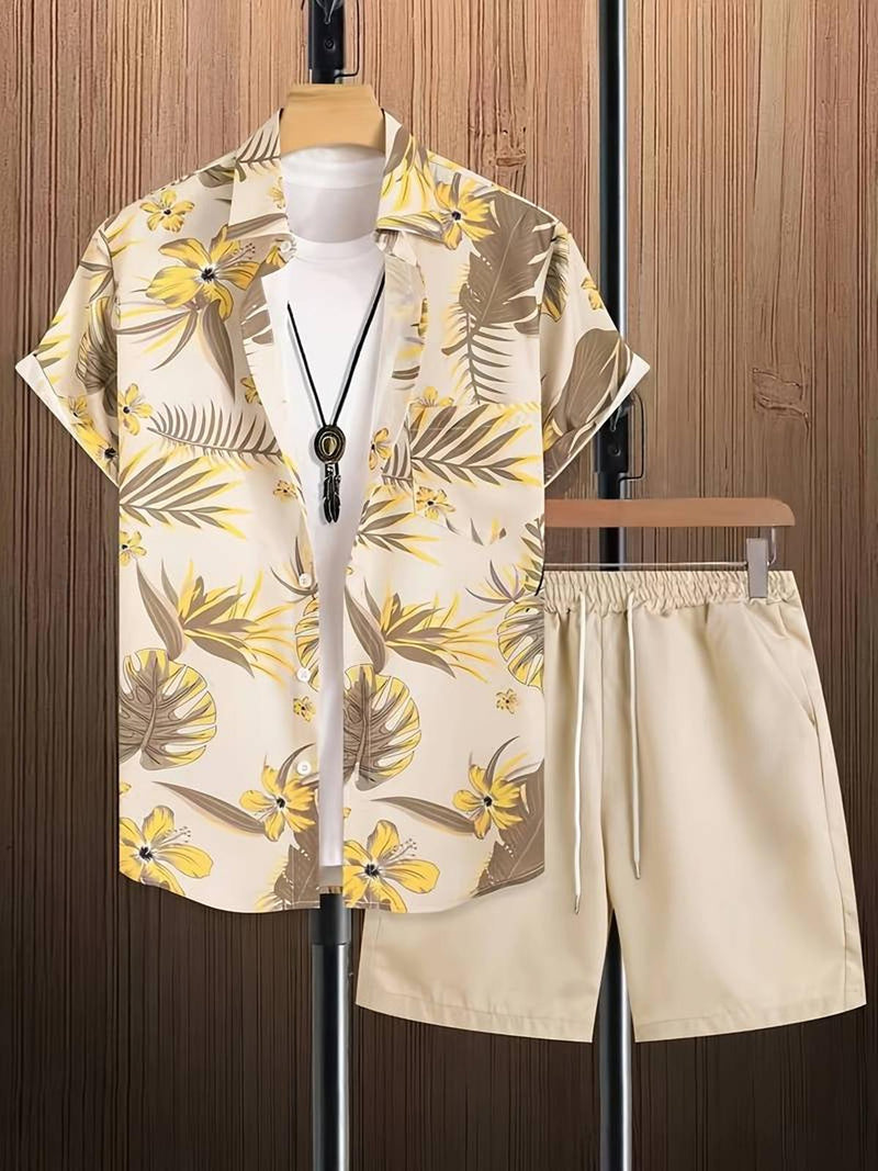 Men&#39;s Tropical Floral Print Button-Up Shirt