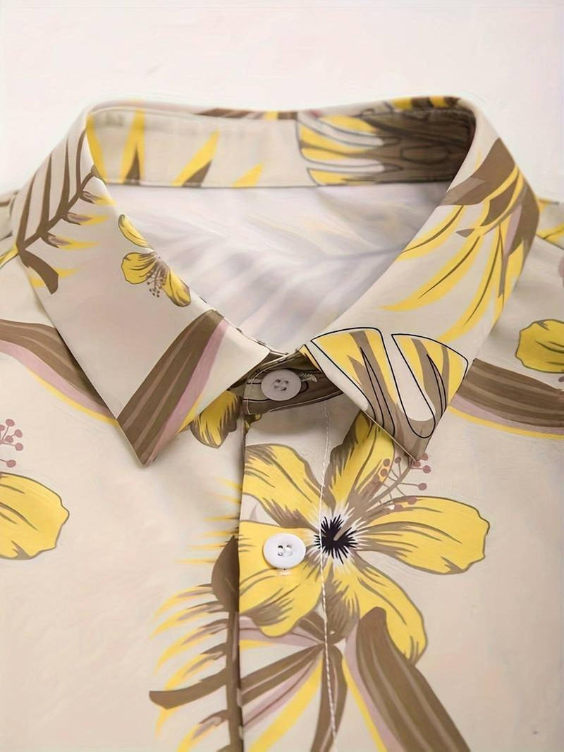 Men&#39;s Tropical Floral Print Button-Up Shirt