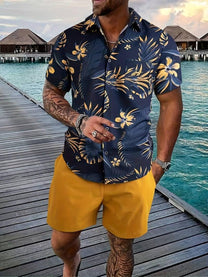 Men&#39;s Tropical Floral Print Button-Up Shirt