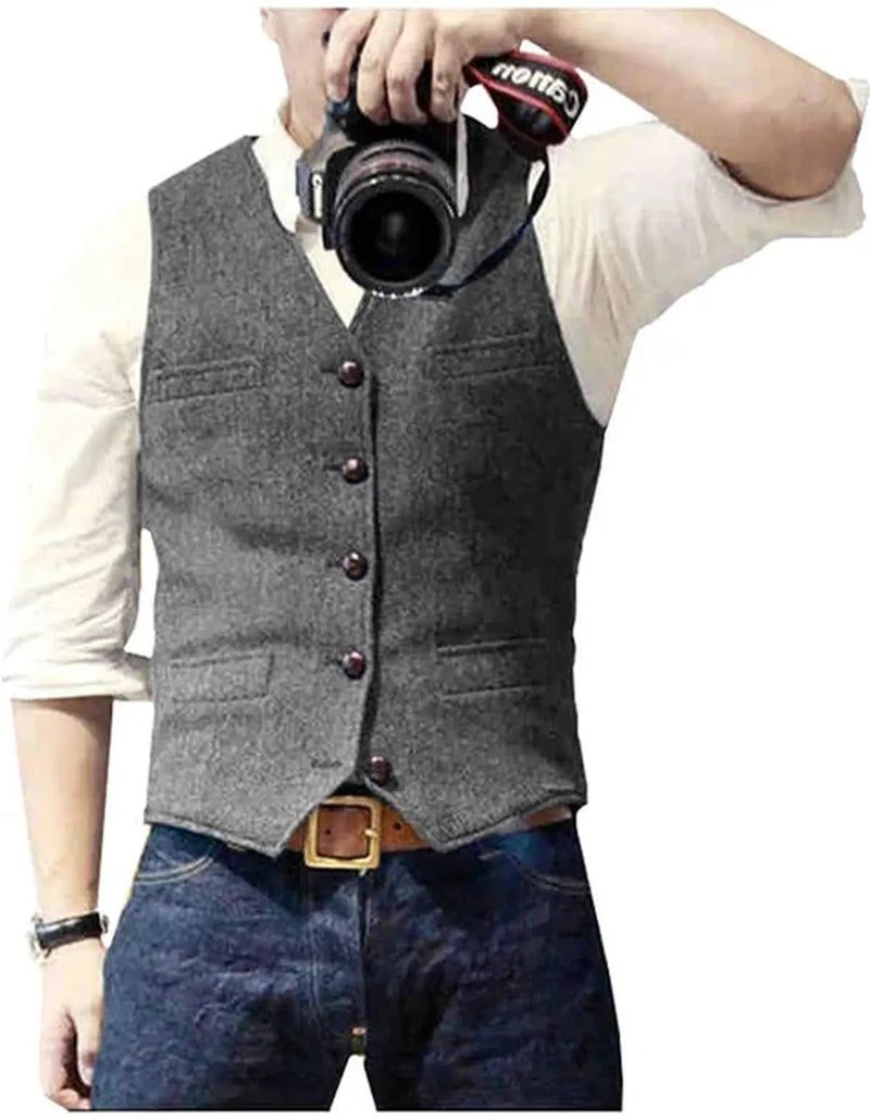Men&#39;s V-Neck Suit Vest Adjustable Back Formal Wear