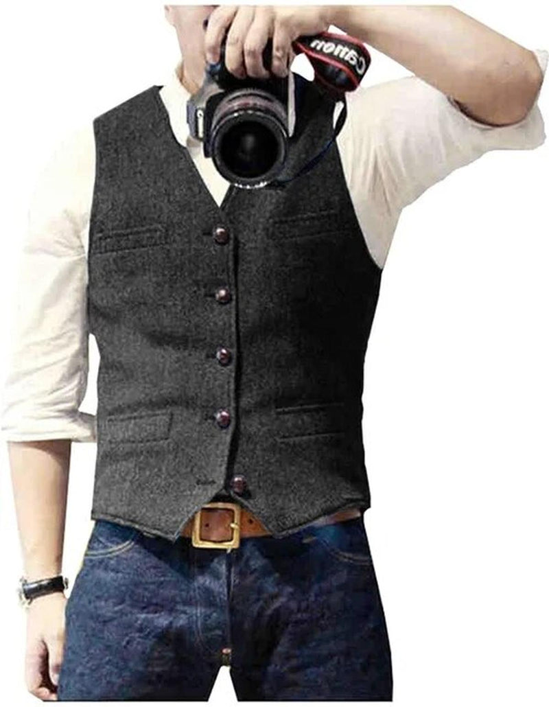 Men&#39;s V-Neck Suit Vest Adjustable Back Formal Wear