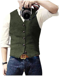 Men&#39;s V-Neck Suit Vest Adjustable Back Formal Wear