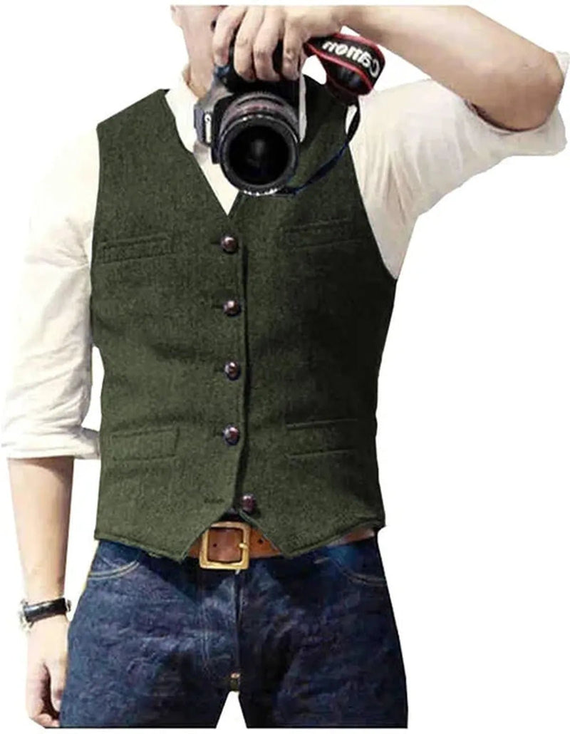 Men&#39;s V-Neck Suit Vest Adjustable Back Formal Wear