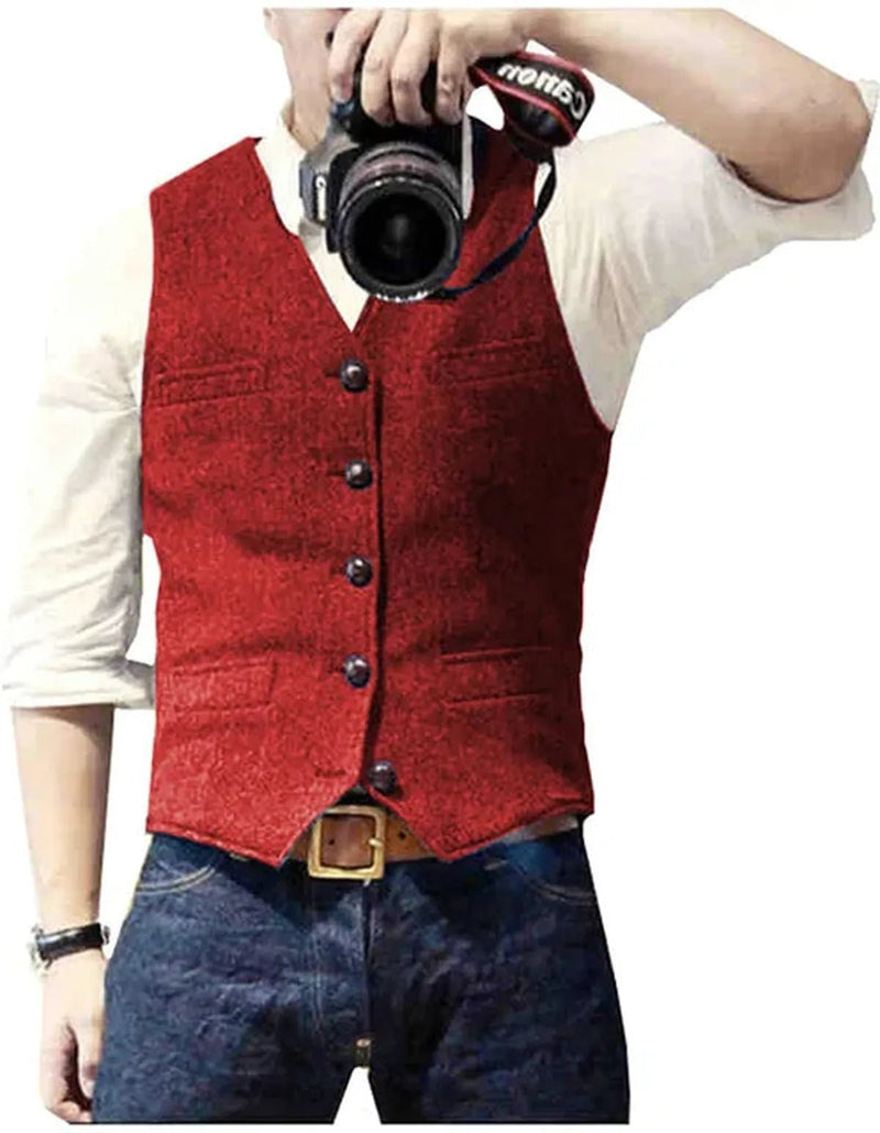 Men&#39;s V-Neck Suit Vest Adjustable Back Formal Wear