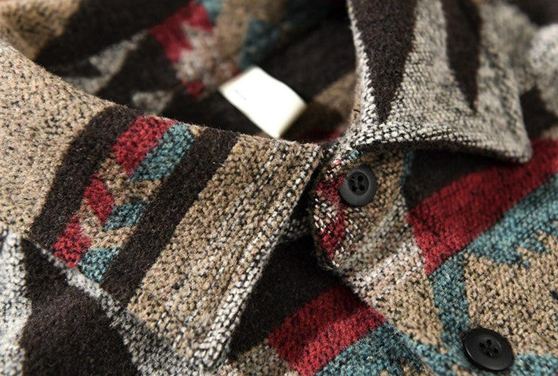 Men&#39;s Vintage Wool Flannel Shirt Retro Print Full Sleeve