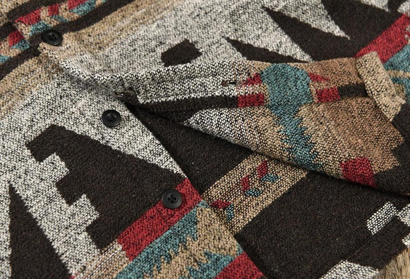 Men&#39;s Vintage Wool Flannel Shirt Retro Print Full Sleeve