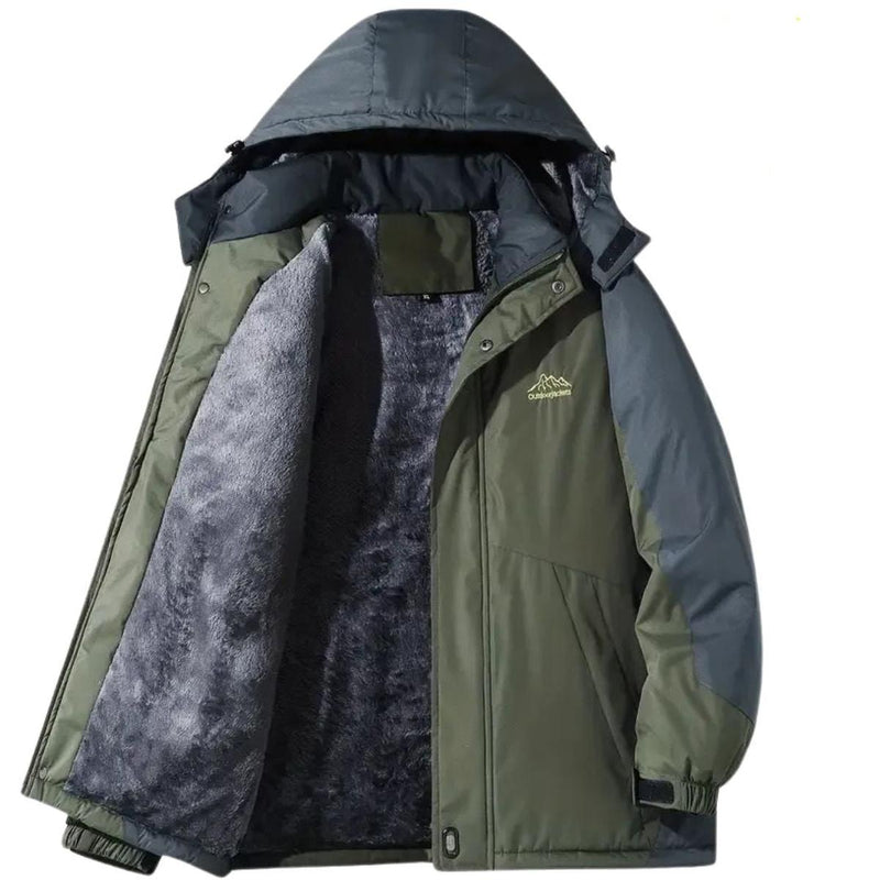 Men&#39;s Waterproof Windproof Outdoor Jacket With Fleece Lining And Adjustable Hood