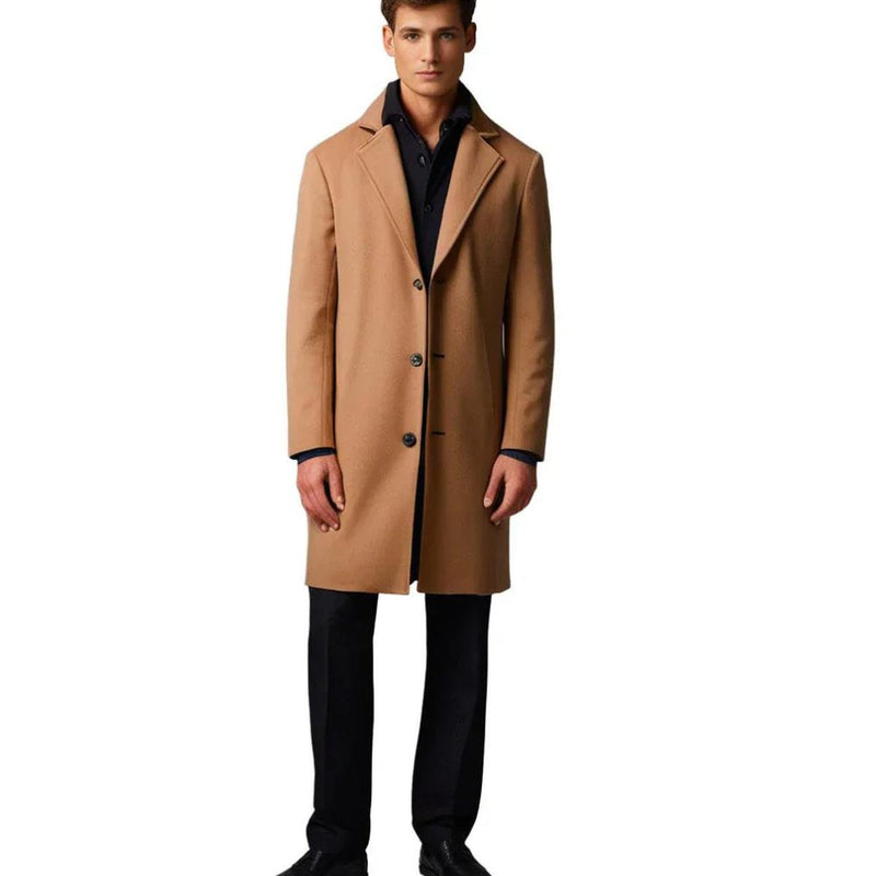 Men&#39;s Winter Coat With Notch Lapel Warm Polyester Lambswool Blend