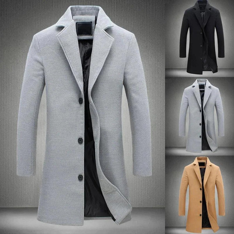 Men&#39;s Winter Coat With Notch Lapel Warm Polyester Lambswool Blend